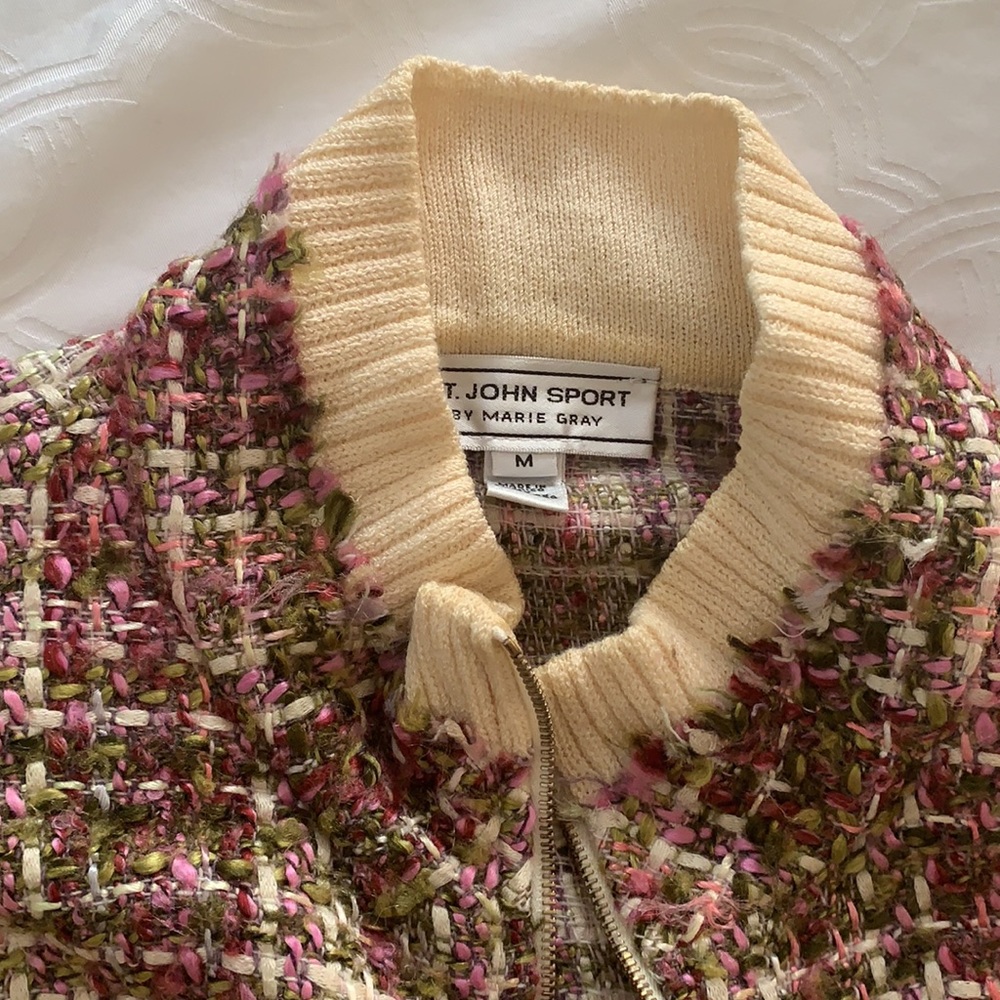 ST JOHN SPORT size M pink tweed jacket in great condition - Picture 5 of 8